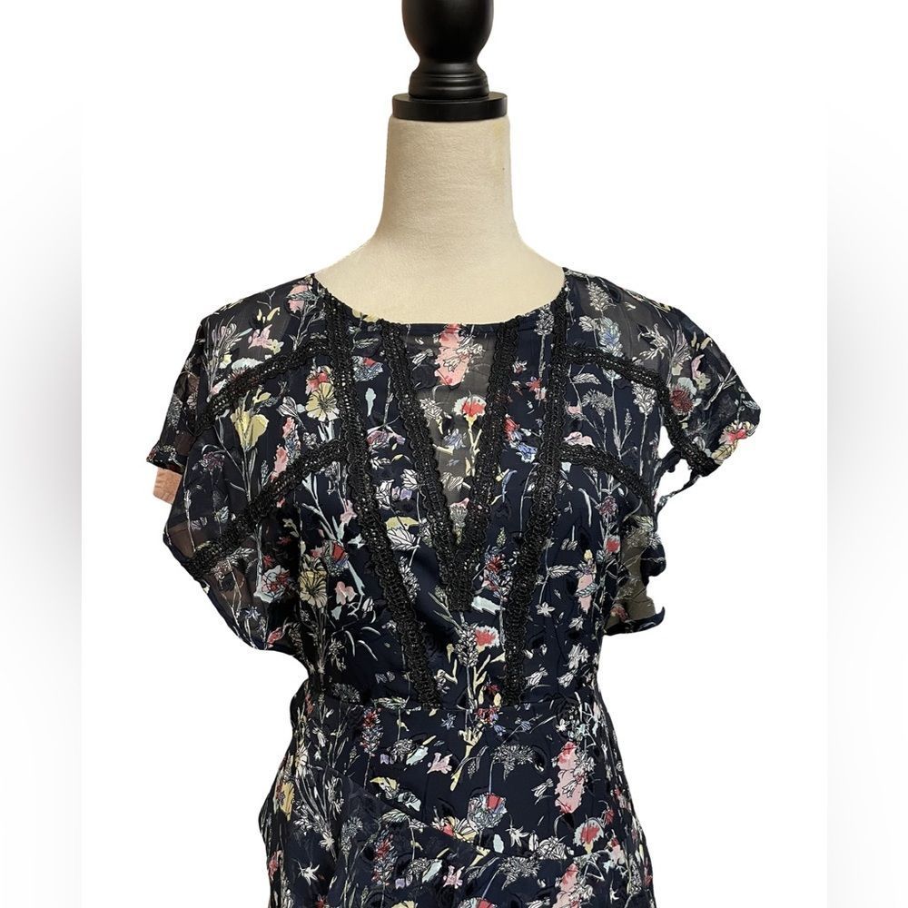 Anthropologie Foxiedox “Carolina” Navy Blue Floral Layered Semi-Sheer Midi (2) - Picture 6 of 16